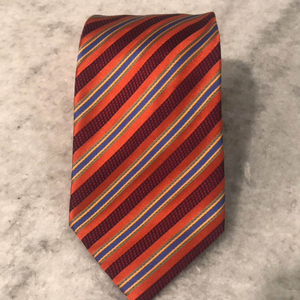 BCBG‎ Attitude Silk New Tie Mens Multicolor Stripes Orange Blue Gold Festival